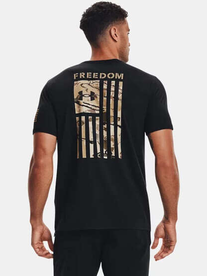 Under Armour Freedom Flag Camo Short Sleeve T-Shirt in Black Desert Sand with flag graphic